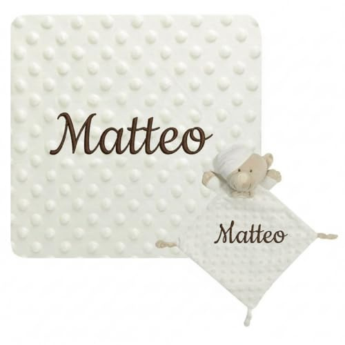 Verschiedene Set Personalisierte Decke + Dou Dou Besticktes Baby Neugeborenes Eltern Erstausstattung Decke Weiches Minky Polyester Wiege Auto Mädchen Junge Name Bestickt Süßes Detail Beige