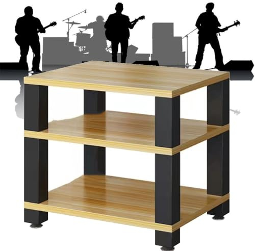 Étagère en noyer, meuble de rangement AV à 4 niveaux, étagère ouverte, support multimédia absorbant les chocs (60 x 48 x 58 cm), idéal pour les audiophiles et le divertissement à domicile