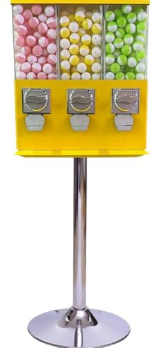 Myntdriven Godisautomat För 25-Cents,1-Dollars Eller 1-Euromynt Yellow | Kommersiell Godisautomat För Tuggummikulor, Kapslar Och Studsbollar; Inkluderar Metallställ