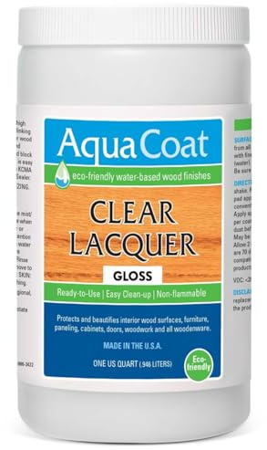 Aqua Coat Clear Lacquer in Gloss Finish - Self-Cross-Linking, Premium Water-Based for Wood & Plastic - Fast-Drying, Non-Yellowing, Eco-Friendly - Quart