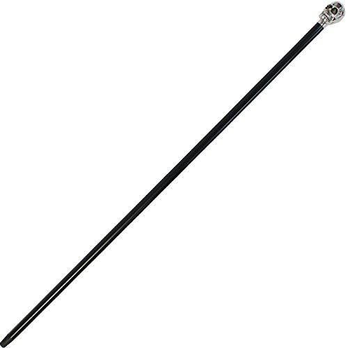 Gehstock GOTHIC TOTENKOPF Knaufstock Frackstock, detailreiches verchromtes Replikat eines Totenschädels, aufgesetzt auf einen Stock aus Buchenholz seidenmatt-schwarz lackiert, inklusiv Schlankpuffer.
