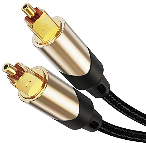 CableCreation Optisches Kabel 7.6m Digitales Kabel Optisches SPDIF Toslink Kabel Optisches Audiokabel mit Metallsteckern für Heimkino, Bar-Lautsprecher, VD/CD-Player, TVs, etc. Schwarz und Gold