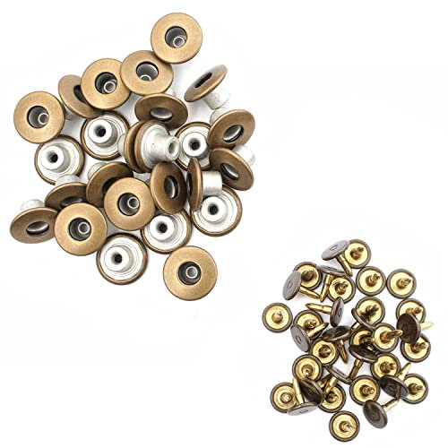 Trimming Shop 14mm Messing Jeans Knöpfe Bronze und Stifte mit Befestigungs- Hand-Werkzeug JB45-20, Jeans Buttons ONLY