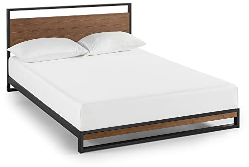ZINUS Suzanne 37 Inch Metal and Wood Platform Bed Frame / Solid Wood & Steel Construction / No Box Spring Needed / Wood Slat Support / Easy Assembly, Chestnut Brown, Queen