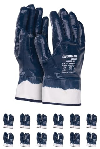 DONAU SAFETY Guantes de trabajo de nitrilo completamente recubierto/azul oscuro azul/talla 11, 12 pares/guantes/guantes impermeables resistentes al aceite resistentes a la abrasión Guantes protectores