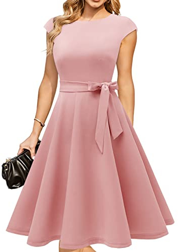 DRESSTELLS Robe Soirée Cocktail Mariage Robe pour Mariage invité Robe Vintage Rose Blush 3XL