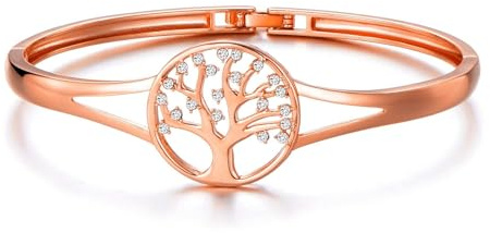 Philip Jones Bracelet Manchette Arbre de Vie Plaqué Or Rose Créé avec des Cristaux Zircondia®