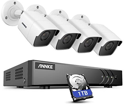 ANNKE 5MP Kit de Vigilancia CCTV con Detección de Personas/Vehiculos, 3K Lite 8 Canales DVR con Disco Duro 1TB, 4X 5MP Cámaras Analógica Bullet para Exteriores, 30m Visión Nocturna, Alarmas Email