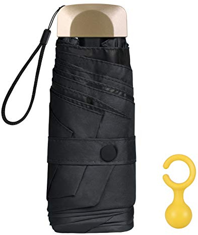 Vicloon Mini Regenschirm, Taschenschirme Mit 6 Rippen, 210T Stoff & Aluminium Schirmständer, Sonnenschutz, Im Freien UV Faltender, Goldener Griff, Leicht Kompakt - Schwarz