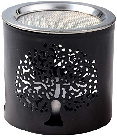 RÄUCHERSTÖVCHEN LEBENSBAUM Schwarz – Ø 7 cm, Höhe 6 cm – Aus Eisen, mit Edelstahl-Sieb – Für WEIHRAUCH & RÄUCHERGUT mit Teelicht – Handarbeit – MaMeMi Markenqualität