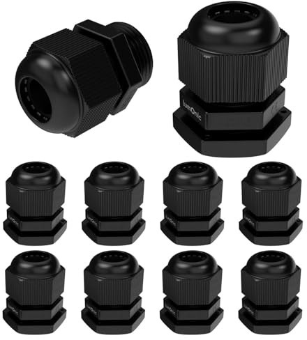 Lumonic 10x Kabelverschraubung M20 PG11 IP67 metrisch d7-12mm I Kabeldurchführung wasserdicht in schwarz I Verschraubungen, Schlauchdurchführung M20 PG11