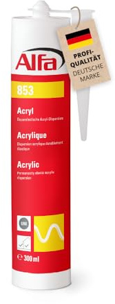 Alfa Mastic acrylique – Joints et fissures – blanc – 310 ml – 1 pièce | Mastic acrylique professionnel sans solvant ni silicone. Forte adhérence, peignable et résistant aux UV et intempéries.