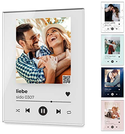 Spotify Glas Bild mit Foto und QR Code - Personalisierte Geschenke für Frauen und Männer im Musik Song Cover Design - Fotogeschenk für Sie und Ihn Geburtstag Weihnachten