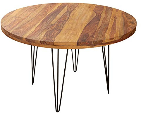 Esstisch MAKASSAR 120cm - schwarz natur - Sheeshamholz - robust | Massiv, hochwertig, individuelle Maserung, Unikat, Hairpin-Design, Metallgestell