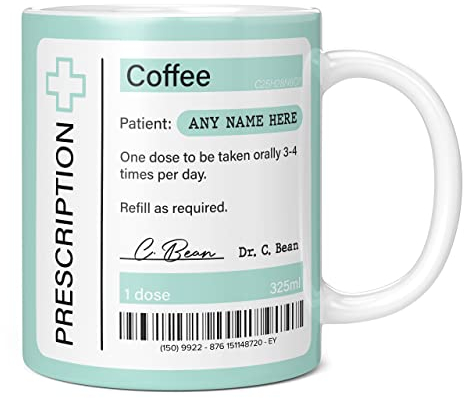 Mug Monster - Prescription for Coffee Mug, Personalised Leaving Gift for Colleague - Ceramic Coffee Cup, Gift Men or Women, Extra Large and Giant Available, 11oz White