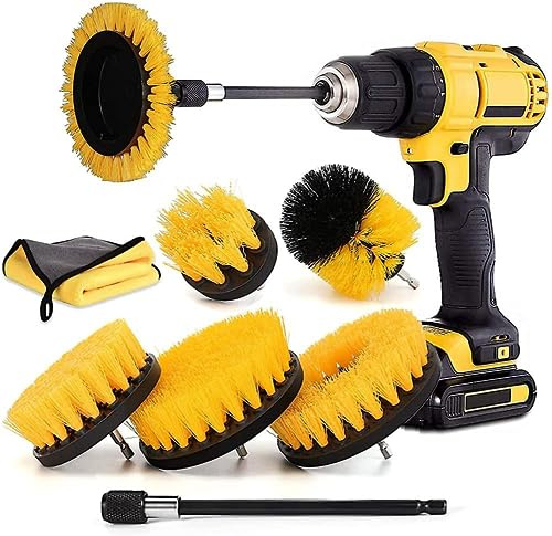 Bürstenaufsatz Bohrmaschine Set 8 Stück, Akkuschrauber Befestigung Reinigungsbürste, Drill Brush, Bohrbürste Reinigung Kit für Küche, Felgen, Auto
