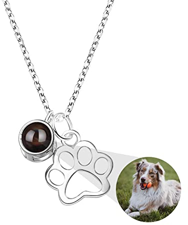 Projektionskette mit Foto Personalisierte Hunde Pfotenabdruck Kette 925 Sterling silber Haustier Foto Halskette Hundeknochen Anhänger Bild Kette im Stein Haustier Erinnerungs Schmuck Geschenke Frauen