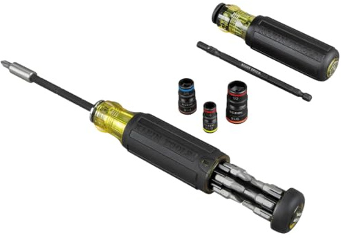 Klein Tools 80083 Set di bussole a percussione SAE 7 in 1 e cacciavite multi-punta 14 in 1 a lunghezza regolabile, 2 pezzi