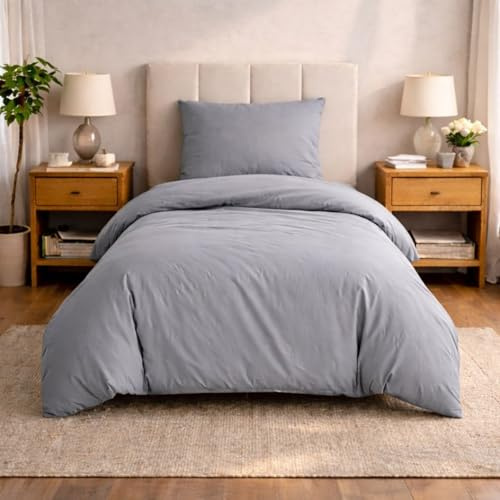 Komfortec Premium Bettwäsche 135x200 mit 1 Kissenbezug 80x80 cm Set aus Gebürstetes Mikrofaser - Grau
