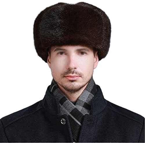 Herren Winter Bomber Hüte Mann Warm Fell Cap Herren Schaffell Leder Trapper Hut, dunkelbraun, 57/58