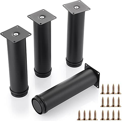 IGNPION 4Pcs Metal Adjustable Furniture Feet, Round Heavy Duty Sofa Furniture Cabinet Riser DIY Furniture Replacement Legs for TV Cabinet Ottoman Sofa Cupboard, Black (20cm)