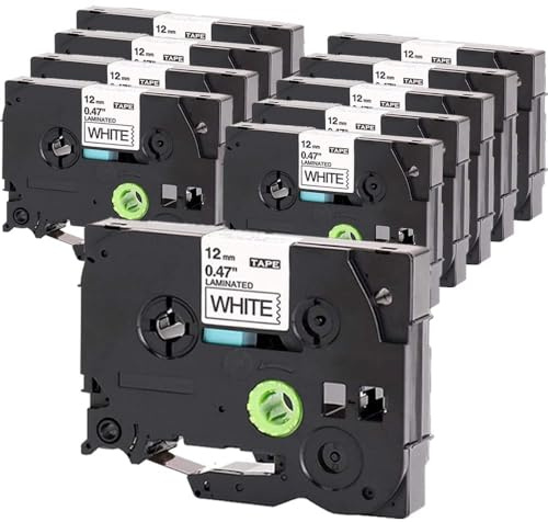 Molabel Lot de 10Rubans Compatibles avec Brother TZe-231 12mm x 8m Blancs | Rubans Laminés Blancs à Texte Noir Compatibles avec Brother TZ-231 pour P-Touch PT-H100R PT-H105 PT-H100LB