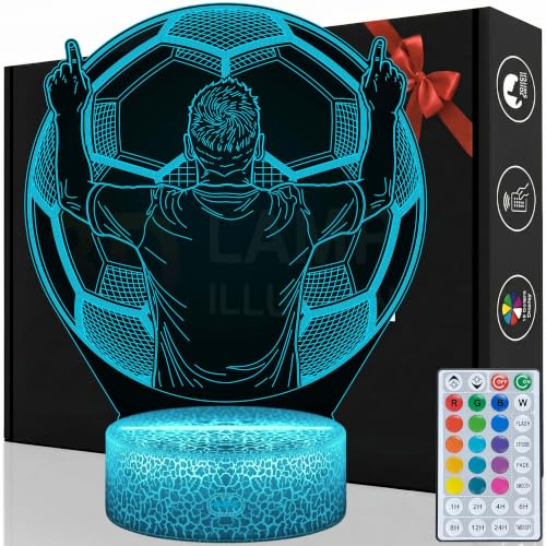 Magiclux Argentina Fußballer Nr.10 Nachtlicht 3D Optische Täuschung Lampe mit Fernbedienung 16 Farben Ändern Geburtstag Weihnachtsidee Geschenke für Fußball Fan Jungen Mädchen Teenager Männe