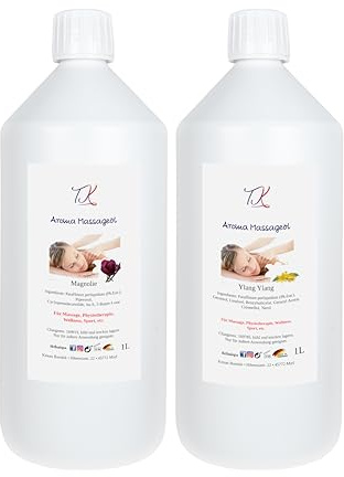 2x1 Aroma Massageöl Set Magnolie & Ylang Ylang - für Massage, Physiotherapie, Wellness, Sport etc. in Pharma Qualität (2000ml, Magnolie & Ylang Ylang)