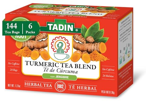 Tadin Turmeric Tea Blend, Herbal Tea, Caffeine Free Tea, Decaf Tea, Tea Packets for Hot Tea, 24 Tea Bags Per Box, Pack of 6