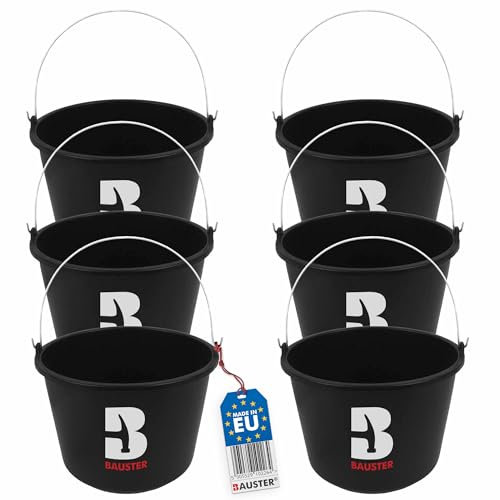 BAUSTER® 6X Baueimer 20 l aus Kunststoff Putzeimer Zementeimer Mörteleimer Garteneimer Wassereimer ideal für Renovierungs- und Bauarbeiten Kunststoff-Eimer Schwarz
