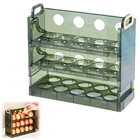 Eierhalter Kühlschrank, 3-Layer Eierbox, Stapelbar Egg Holder Fridge, Eier Aufbewahrungsbox Kunststoff, Eieraufbewahrung mit Griff, Eierbehälter für 30 Eier