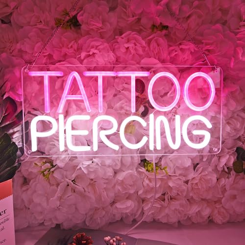 Britrio TATTOO Neon Sign Light Salon Studio Shop Plaque Pink LED Wall Art Decor Sign for Body Piercing Business Stores Beauty SPA Man Cave Garage Office Birthday Gift Indoors 5V USB 15.8 IN