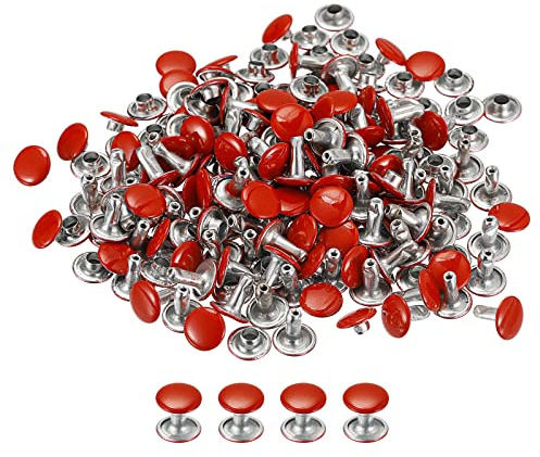 sourcing map 100 Paar Leder Nieten Set, 8x8.5mm Hohlnieten Ledernieten Nieten für Kleidung, Nietenzange, Schlagnieten, Rundkopfnieten Werkzeug, Nietwerkzeug für Leder - Rot