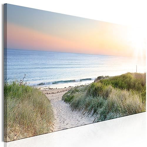 decomonkey Wandbilder Strand Sonnenuntergang 120x40 cm 1 Teilig Kunstdruck | Strukturleinwand, Holzkeilrahmen, Leinwandbilder, Bild auf Leinwand, Wanddeko, Wohnzimmer, Wanddekoration, Meer, Natur