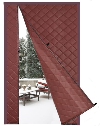 Risareyi Magnet Wärmeschutzvorhang Tür 130x200cm, Braun PU Leder, Reversibile Türvorhang Thermo Kälteschutz, Seitliche Öffnung Kälteschutzvorhang für Haustür Balkontür