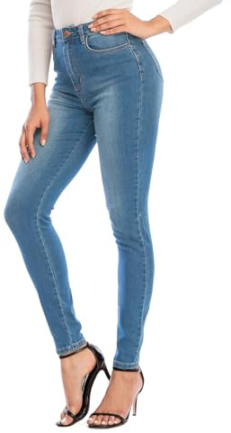Ecupper Jeans Femme Taille Haute Slim Skinny avec Poches Pantalon Stretch Classique