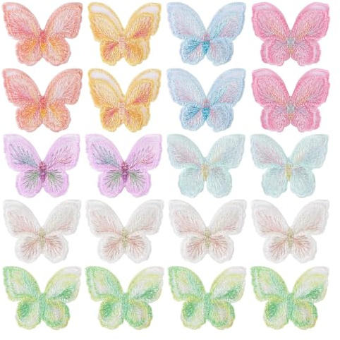 Yuqilin 18 Stück Spitze Schmetterling Applikation, Spitzenstoff Stickerei Patches, Schmetterlinge Applikationen zum Aufnähen, Für Abendgarderobe, Tanzkleidung, Haarschmuck, Taschen