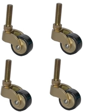 4 Stück Rollen 25mm/1-Zoll Massivem Messing Rad, Gummirollen M8x27mm-A | 360° Rod Swivel, Bewegliche Räder, 1inch Gummirollen für Möbel, Möbelräder im Retro-Stil, Schraubstange Typ, Last 150kg