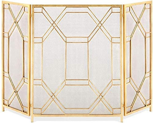 Funkenschutz, 3-teiliger Metall-Kaminschutz in Gold für Gasherd, Kamin/Holzofen – extra großer, kindersicherer Feuerschutz, Funkenschutz, 85 cm hoch It's so Kind of You