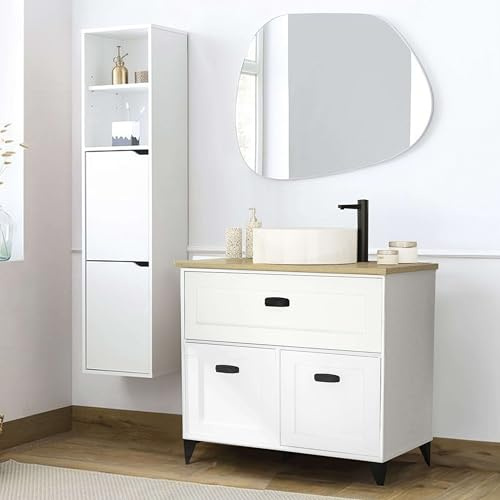 Miroytengo Mueble De Baño Pack Blanco y Roble con Columna (Incluye Lavabo)