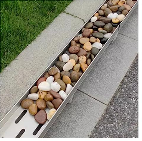 Gehweg-Entwässerungsrinne, Deck-Bodenrinne mit tiefem Profil/Betongraben-Ablaufsystem mit Metallgittern (Silber 100 x 17 x 15 cm)