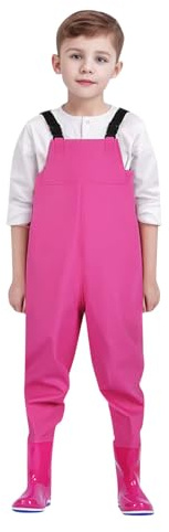 Wathose Kinder Wasserdicht mit Stiefel Kinderwathose Matschhose Jungen Anglerhose mit Stiefel Mädchen Regenhose mit Stiefeln Junior Hosenträger Matschhose Regenstiefel rutschfeste Sohle Gummistiefel