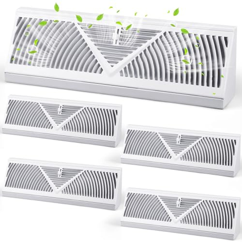 Yaocom 4 rejillas de ventilación para zócalo de 18 pulgadas, tamaño de apertura de conducto, difusor de zócalo ajustable, rejilla de aire de retorno para suelo del hogar, control de flujo de aire