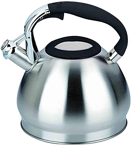 Teiera Fischietto per uso domestico Stufa ad acqua calda Moda in acciaio inossidabile 304 con manico in nylon antiscottatura Fornello a induzione Bollitore(Color:Black)