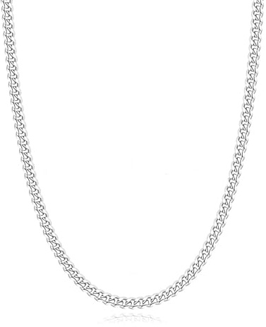 Esrael Silberkette Herren 3mm Silber Kette Herren Kubanische Halskette Edelstahl Kette für Männer Junge Halsketten Schmuck Geschenke für Männer 24 Zoll