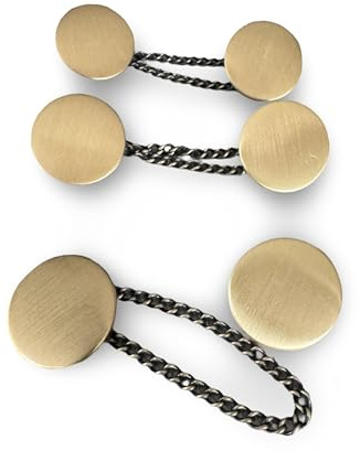 3 Stück Knopfpaar zum Annähen (22 mm) gold matt mit Kette Kettenknöpfe Verschluss Jackenverschluss