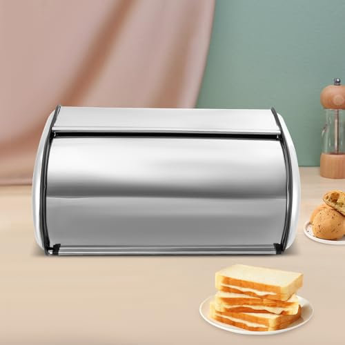 YEITBY Metall Brotkasten, Edelstahl-Brotkasten, Rollbrotkasten, Metall mit Rolldeckel Brotkastenhalter, Brot Frisch Halten, Theken Brothalter Aufbewahrungsbehälter, für Hotels, Speisesäle, Bäckereien