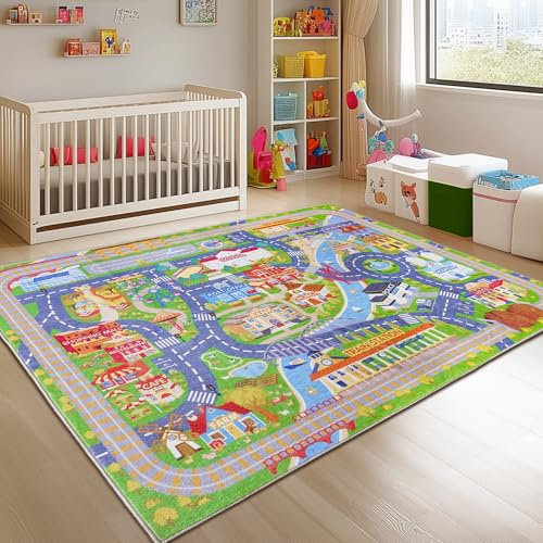 GthreeD Kids Carpet Playmat Rug City Life, Huge Large 140x200 cm Play Rug | Play Learn and Have Fun Safely - Kids Baby Children Educational Road Traffic Play Mat for Bedroom PlayRoom Game Safe Area
