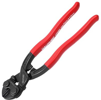 HAUTMEC Mini Bolt Cutters 200mm(8 inch), High Leverage Compact Bolt Cutter, Anti-Slip Comfort Grip, CRV Steel Blade with Recess, Cuts Rods, Bolts, Wires, Cables, Rivets, and Chains, HT0463-UK