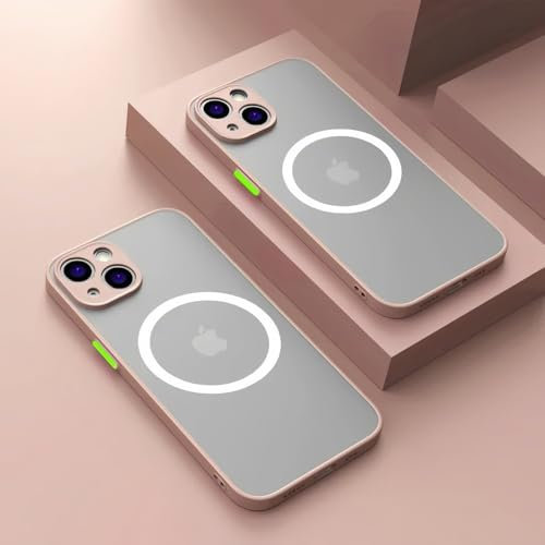 JZFDCLF Custodia di ricarica wireless magnetica opaca di lusso per iPhone 16 15 14 13 11 12 Pro Max Mini 16 Plus XS Max XR X Armor Cover, rosa, per iPhone 14 Pro